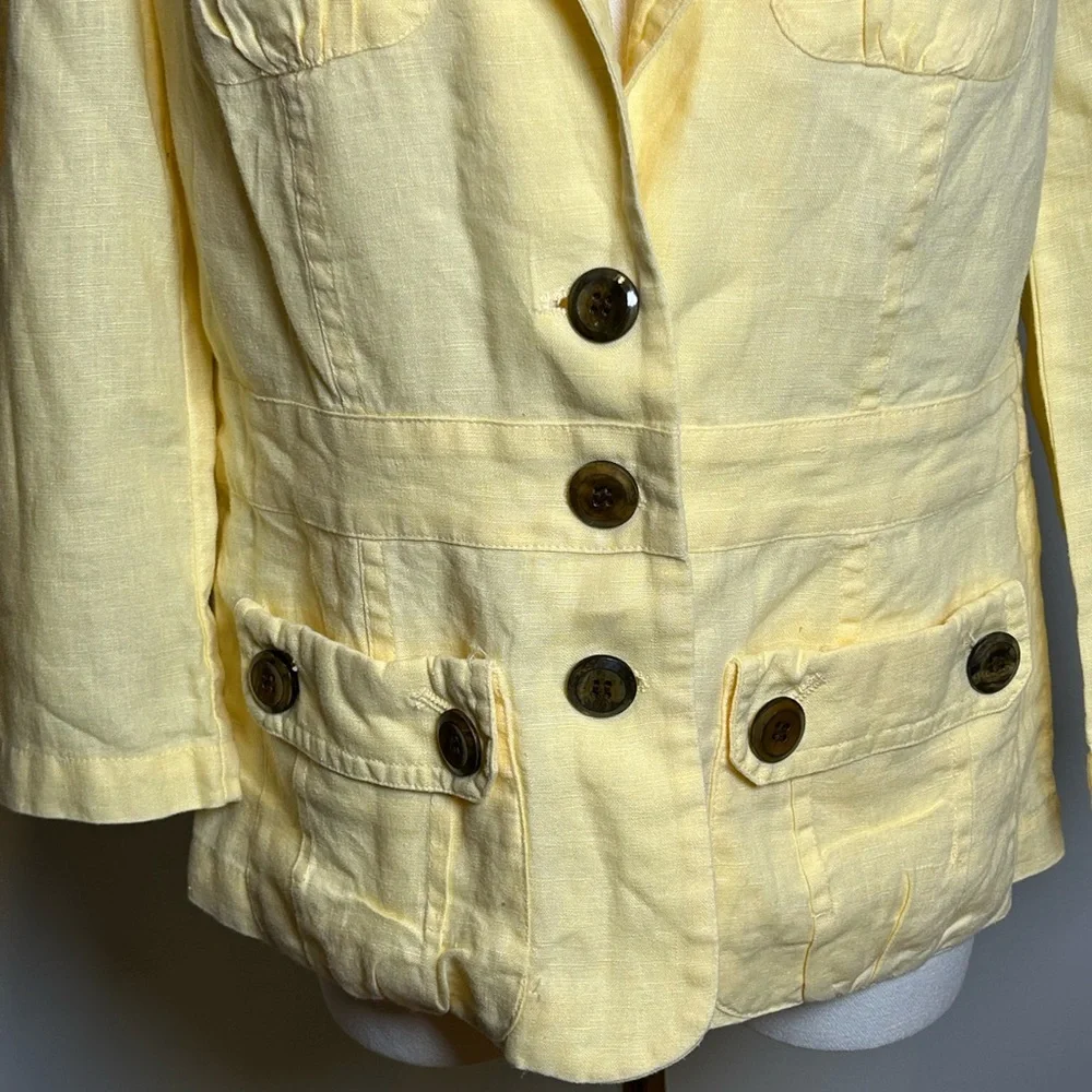 Chico's Yellow linen utility jacket Women's size 0 button front lightweight